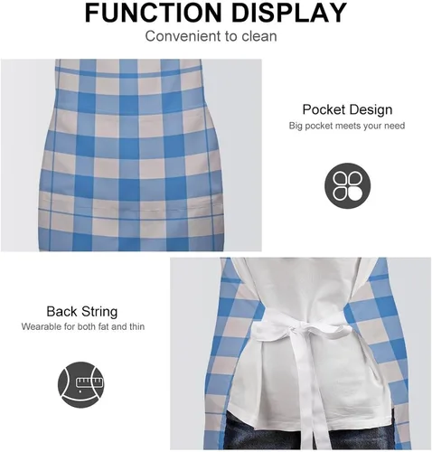 Vista 6 de Personalized Blue And White Adult Apron, Kitchen Cooking Aprons for Woman Man, Adjustable Bib Apron with Pocket for Baking, BBQ Crafting Outdoors