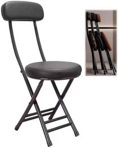 Vista 10 de Compact Foldable Bar Stool with Backrest & Round Cushion - Space-Saving Portable Chair for Kitchen, Dining, Living Room, Office & Balcony - Stylish