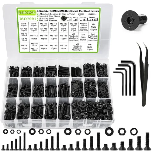 Vista 13 de Juego de 1315 piezas de tornillos de cabeza Phillips M2 M3 M4 M5, kit de 25 tamaños de pernos y tuercas, juego de tornillos de ajuste de acero