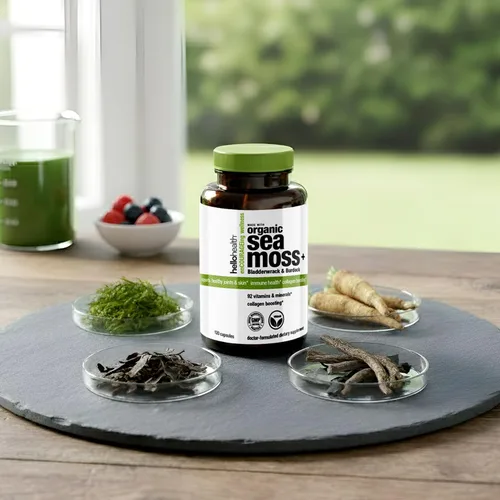 Vista 7 de HELLO HEALTH Cápsulas de musgo marino irlandés, musgo marino silvestre, raíz de bardana y vejiga prebiótico súper alimento para apoyo inmunológico