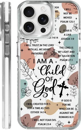 Vista 43 de Funda para iPhone 13/14 [compatible con Magsafe], funda magnética transparente de silicona a prueba de golpes con patrón de versículos de la Biblia