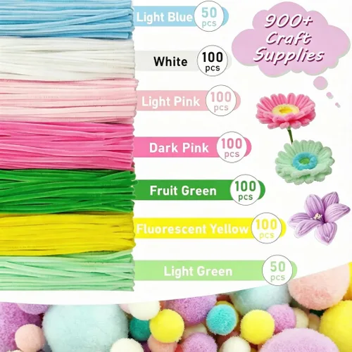 Vista 2 de 600 limpiadores de pipas pastel a granel con pompones para Suministros para manualidades de macaron