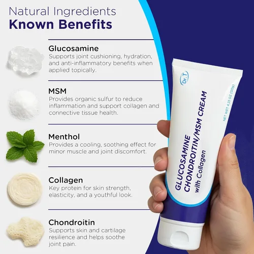 Vista 4 de Dr. T Crema de condroitina de glucosamina, fórmula prémium con MSM y colágeno para molestias articulares y musculares, mantiene la fuerza articular
