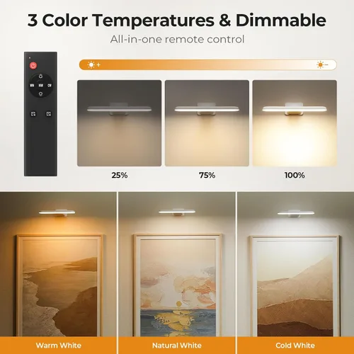 Vista 3 de FULEN Luces de Imagen a Pilas Recargables, Luces de Marco de Fotos para Pared, Luces de Pared LED Inalámbricas para Arte, Pinturas, Galería y Diana