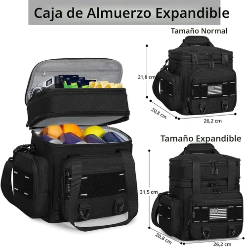 Vista 5 de TENKIST Lonchera táctica expandible, bolsa enfriadora de almuerzo con aislamiento grande, resistente a prueba de fugas, para hombres y adultos