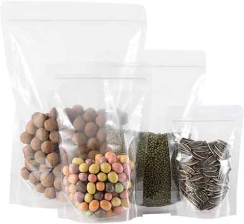 Vista 7 de Paquete de 100 bolsas transparentes de pie con cremallera, bolsa de embalaje de alimentos de frutas secas, bolsa de sellado transparente a prueba