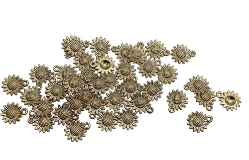 Vista 3 de 100 piezas de abalorios de girasol suministros artesanales colgantes hallazgos de joyería colgante colgante de aleación para hacer joyas, collares