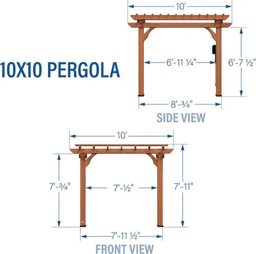 Vista 3 de Backyard Discovery Beaumont - Kit de pérgola tradicional de madera de cedro de 10' x 10' con techo de celosía, durabilidad para todas