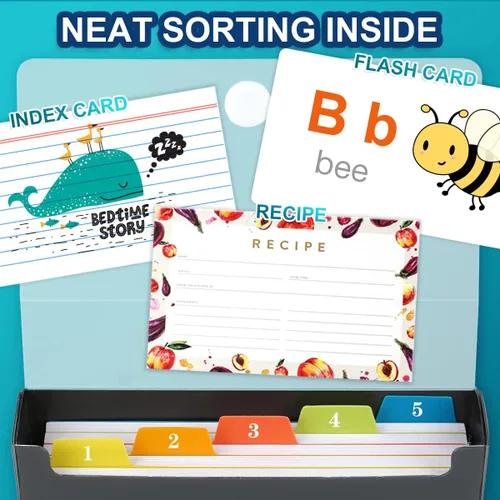 Vista 6 de Estuche de tarjetas de índice H4D de 3x5 con 100 tarjetas de índice pesadas rayadas y separadores, negro