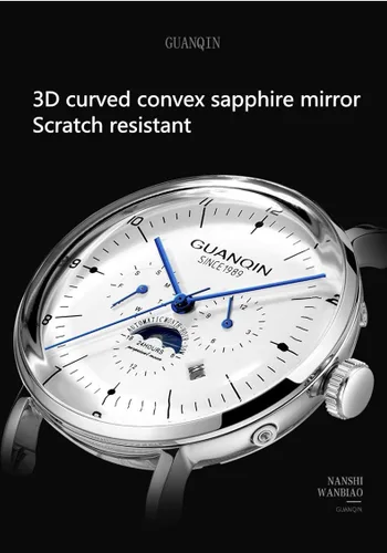 Vista 8 de Guanqin - Reloj de pulsera mecánico analógico automático para hombre, con banda de acero, fase lunar