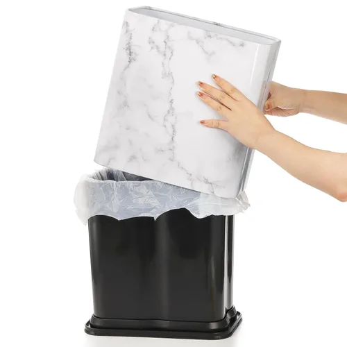 Vista 3 de Coloch Cubo de basura rectangular de metal con estampado de mármol de 2.4 galones/9 litros, papelera de acero inoxidable para baño, papelera