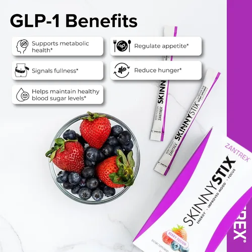 Vista 4 de SkinnyStix Berry Fusion GLP-1 Polvo de Apoyo para Bebida Energética, Apoyo Metabólico, Control del Apetito, Impulso de Energía Natural 15 Paquetes