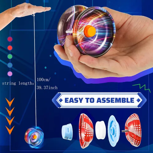 Vista 5 de Lenwen 50 piezas de aleación sensible colorido Yoyo a granel metal principiante cuerda trucos adultos jugadores bola de tecnología de retorno