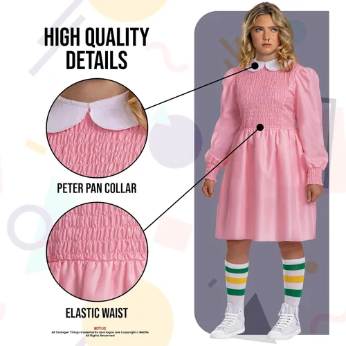 Vista 4 de Disguise Disfraz rosa de Once para niños, disfraz oficial de Stranger Things