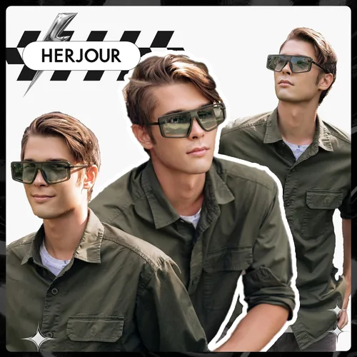 Vista 4 de Gafas de sol cuadradas retro de gran tamaño para mujeres y hombres, gafas de sol de moda AR82157