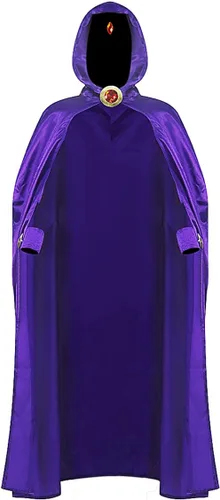 Vista 2 de EDAUWAE Raven - Disfraz de cosplay para mujer, Rachel, negro, de lujo, cinturón con capa morada, conjunto completo de Halloween