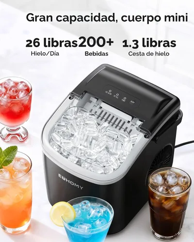 Vista 3 de EUHOMY Máquina de hielo para encimera con asa, 26 libras en 24 horas, 9 cubitos de hielo listos en 6 minutos, máquina de hielo portátil de limpieza