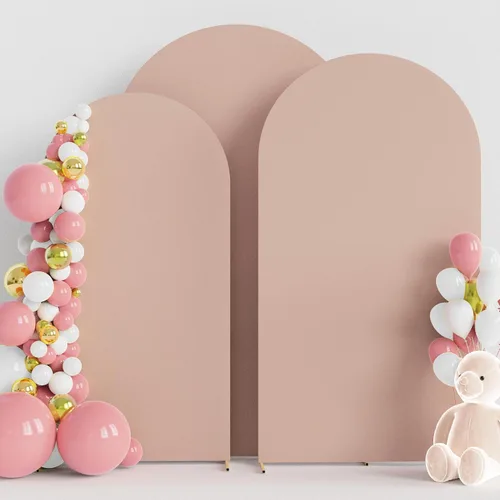 Vista 32 de Wokceer - Juego de 3 fundas de arco para telón de fondo, color beige 6FT,5FT,4FT Spandex Fitted Balloon Arch Cover Round Top Chiara Backdrop Cover
