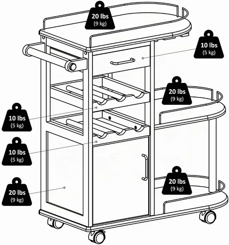 Vista 7 de Winsome Carrito de servir para cocina, Madera, Espresso oscuro