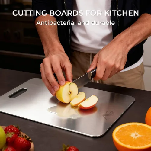 Vista 3 de 3 tablas de cortar de acero inoxidable para cocina, juego de tablas de cortar grandes de acero inoxidable Tabla de cortar de acero resistente