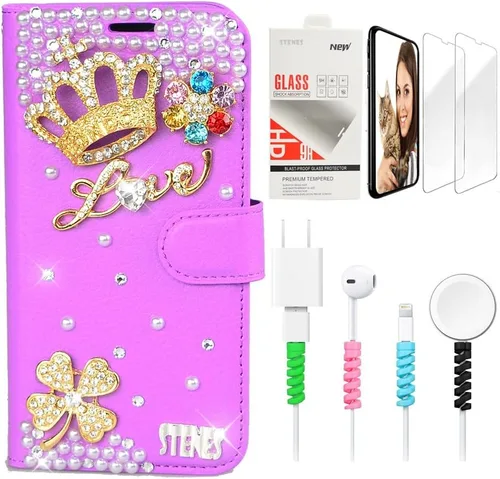Vista 11 de Bling SSBLDwSPCPSeries-20 - Funda de piel con tapa y protector de pantalla y cable