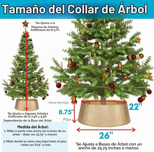 Vista 3 de BIRDROCK HOME Collar de Árbol de Navidad de 4 Paneles - Falda Dorada con Burbujas para Árbol - Base Pequeña de 26" - Cubierta de Base de Árbol