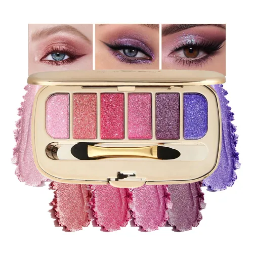 Vista 13 de Paleta de sombras de ojos de acabado múltiple, paleta de brillo metálico mate con polvo sedoso y suave, destello fino y duocromático, sombras 2#
