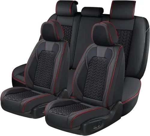 Vista 14 de Coverado Fundas de asiento delantero, paquete de 2 fundas de asiento impermeables para automóviles, cojines de asiento de cuero de lujo, protectores