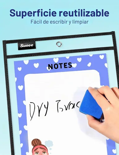 Vista 3 de SUNEE - Paquete de 30 fundas de plástico reutilizables de borrado en seco de gran tamaño con 2 anillas, fundas para boletos de 10 x 14 pulgadas