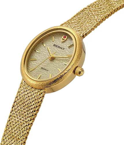 Vista 2 de BERNY Relojes de oro vintage para mujer, elegante reloj de pulsera ovalado para mujer, relojes analógicos de cuarzo para mujer, 3ATM resistente al