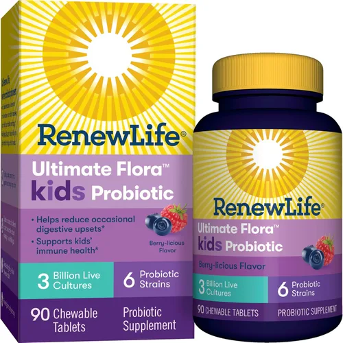 Vista 8 de Renew Life Kids Probióticos masticables, apoya la salud digestiva e inmune, prebióticos y probióticos, frambuesa, 30 tabletas masticables