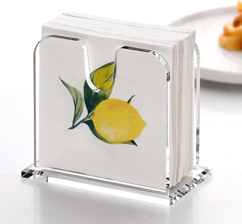 Vista 9 de DINGHUO Servilletero de acrílico para cóctel, para la mesa, (12.7 cm x 12.7 cm) Dispensador de servilletas de bebidas transparente con base de 8 mm