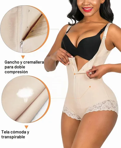 Vista 3 de SHAPERX Fajas colombianas para mujer, fajas moldeadoras posparto, control de abdomen, faja moldeadora de cuerpo, ropa de compresión Beige