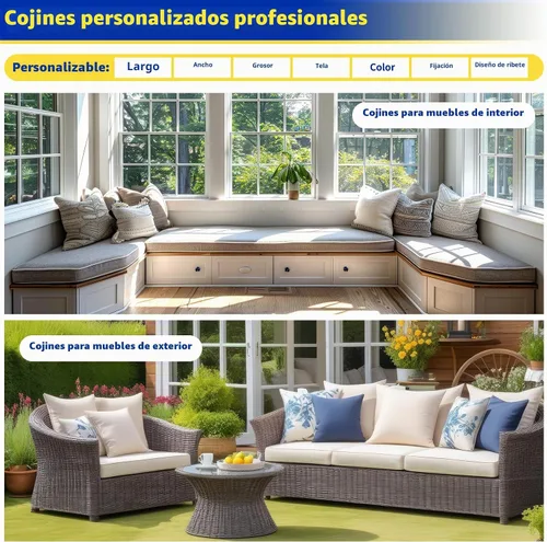 Vista 2 de Cojín de banco personalizado, cojines de asiento de ventana para interiores, cojines de banco para muebles de interior, almohadillas de banco