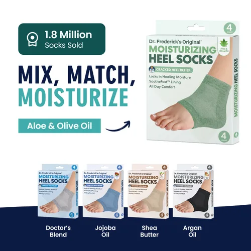 Vista 7 de Dr. Frederick's Original- Calcetines hidratantes para el tratamiento del talón agrietado/pies secos para mujeres y hombres, 2 pares, aloe verde