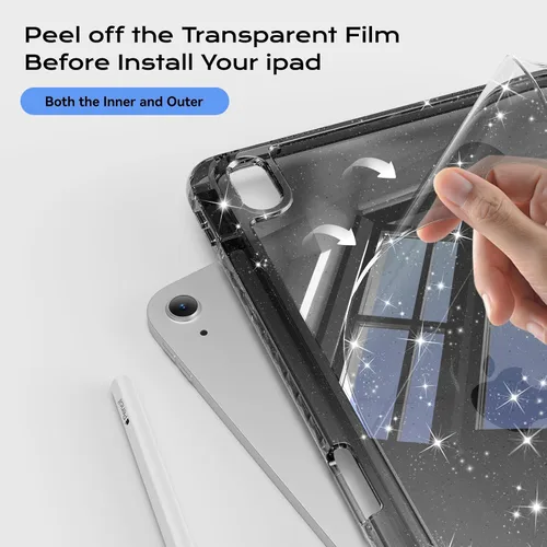 Vista 6 de Funda compatible con iPad de 11ª y 10ª generación de 11 pulgadas 2025/10.9 pulgadas 2022, parte trasera transparente brillante con soporte