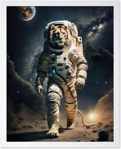 Vista 28 de Poster Master Póster vintage de animales – Impresión retro divertida – Regalo para artista, amigo – Oso Grizzly en traje espacial, astronauta, luna