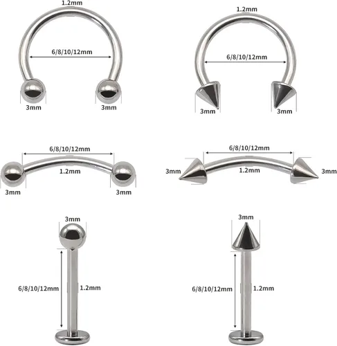 Vista 2 de BLISI 8PCS Body Piercing Jewelry Lot 16G Titanium Nose Septum Lip Cartilage Tragus Eyebrow Industrial Barbell Horseshose Piercing Kit Jewelry