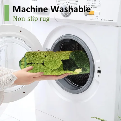 Vista 6 de Hifuwan Lindas Alfombras de Baño de Musgo Verde Shag, Tapetes de Baño de Hojas para Decoración de Baño Estética, Hojas Suaves Antideslizantes