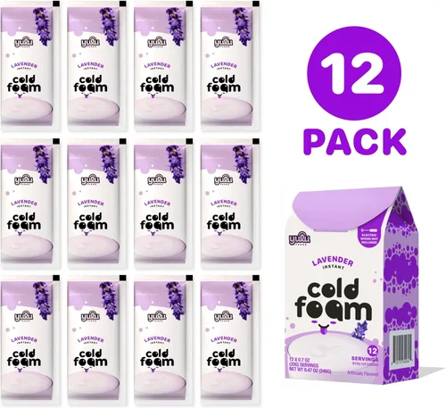 Vista 3 de YULU FOODS Palitos de espuma fría instantánea de lavanda (12 porciones, 8.47 oz) Espuma fría floral sin lácteos para café helado, té y matcha