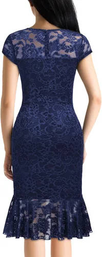 Vista 2 de Miusol Vestido de cóctel con volantes y encaje floral vintage con cuello en V para mujer