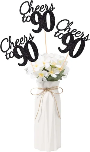 Vista 25 de Gexolenu Cheers to 21, paquete de 10 centros de mesa con purpurina dorada de doble cara para cumpleaños número 21 para mesas, palitos decorativos