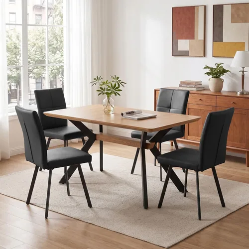 Vista 16 de HIPIHOM Mesa de comedor extensible de roble de 55-71" para cocina Mesa de roble