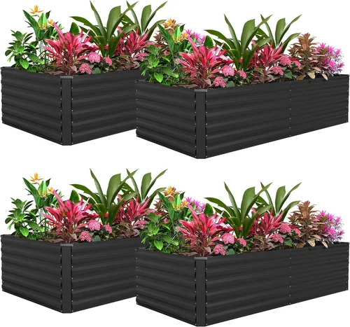 Vista 23 de Cama de jardín elevada con enrejado de arco para plantas trepadoras, cama de jardín elevada galvanizada, jardineras al aire libre para verduras