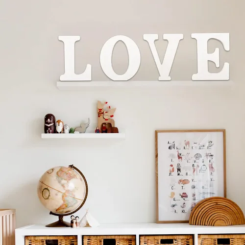 Vista 4 de AOCEAN Letras de madera grandes blancas de 10 pulgadas, letras de madera sin terminar para decoración de pared, letras decorativas de pie