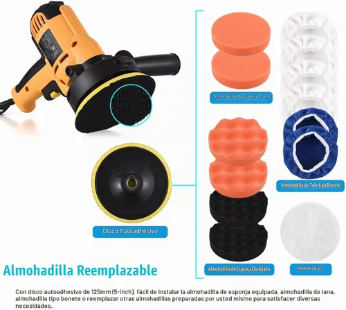Vista 4 de Pulidora de búfer, cera de tampón Geevorks de 5 pulgadas, pulidora de coche de velocidad variable 600-3700 RPM con mango desmontable, 6 almohadillas