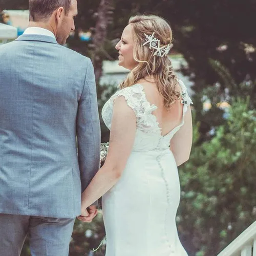 Vista 6 de Unicra Diadema de novia con estrella de mar, diadema de vid y perlas, accesorios para el cabello de boda en la playa, accesorios para el cabello