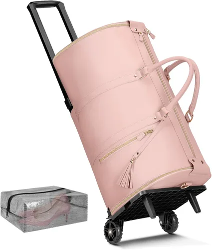 Vista 14 de Bolsa de ropa de equipaje de mano, bolsas grandes de cuero PU para ropa de viaje con bolsa para zapatos, Grande, Bolso B-Rayas Blancas Negras