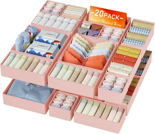Vista 12 de DIMJ Organizador de cajones para ropa, paquete de 12 unidades, organizadores plegables para bebé, organizador de almacenamiento y cómoda para Beige
