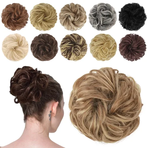 Vista 17 de FESHFEN Pieza de Cabello de Moño Desordenado - Extensiones de Coleteros de Moño de Cabello Ondulado Rizado Elástico Postizos Sintéticos para Mujeres